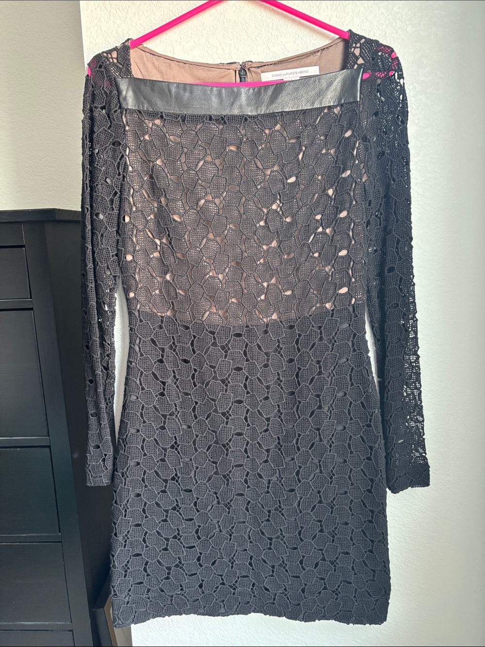 Diane Von Furstenberg Black Long Sleeve Crochet Lace Dress